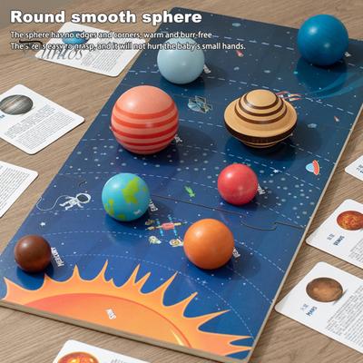 1 Set Kids Solar System Toy with 8 3D Sun Planets 9 Cards Model Universe Astronomical Science Learning STEM Educational Wooden Puzzle Board Game Boys