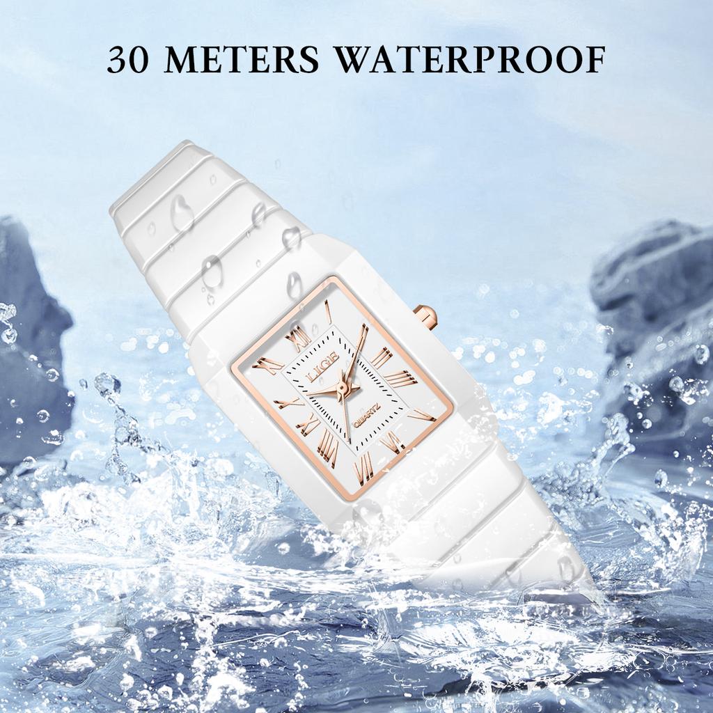 LIGE Watch Women's Wristwatch Brand Ceramic Fashion Quartz Elegant Waterproof Vintage Ultra-Thin Watch for Women Reloj De Mujer