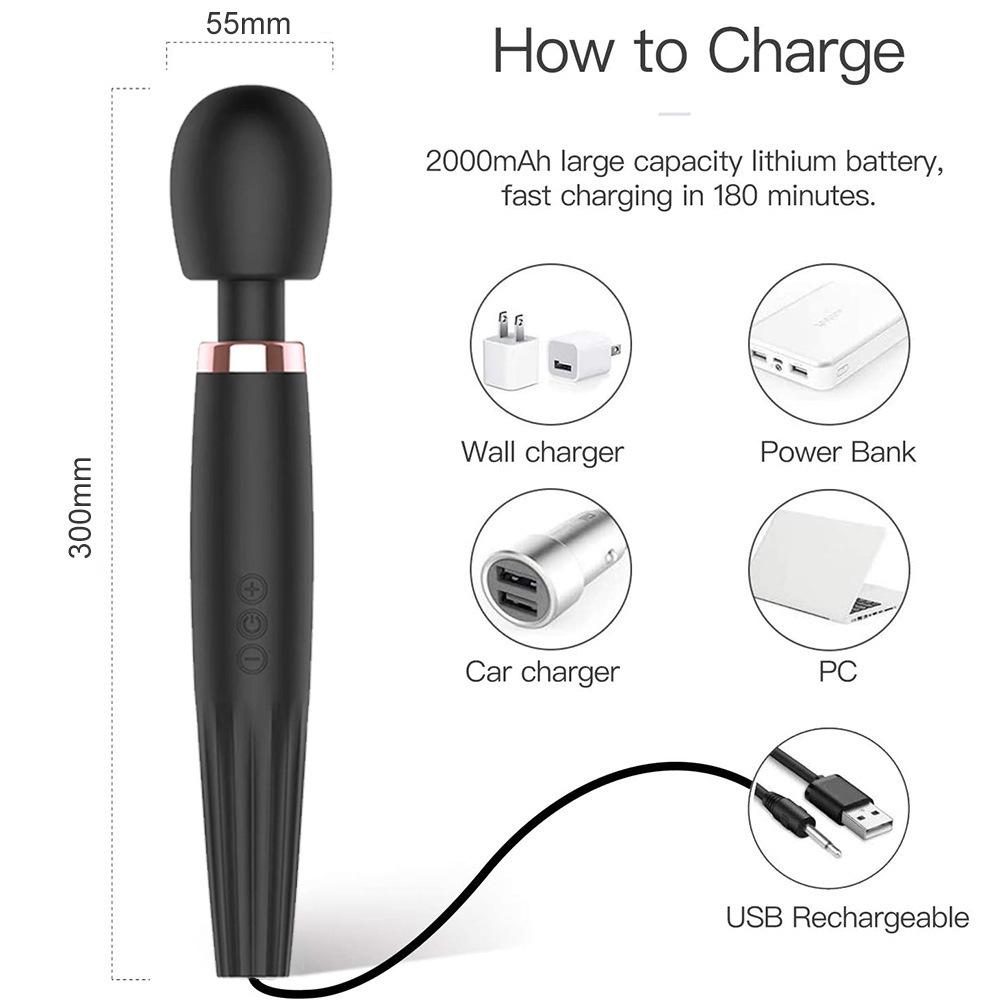 Curvy AV Vibrator USB Rechargeable Women's Massager 3 Speeds 5 Modes Adult Sex Toy Black