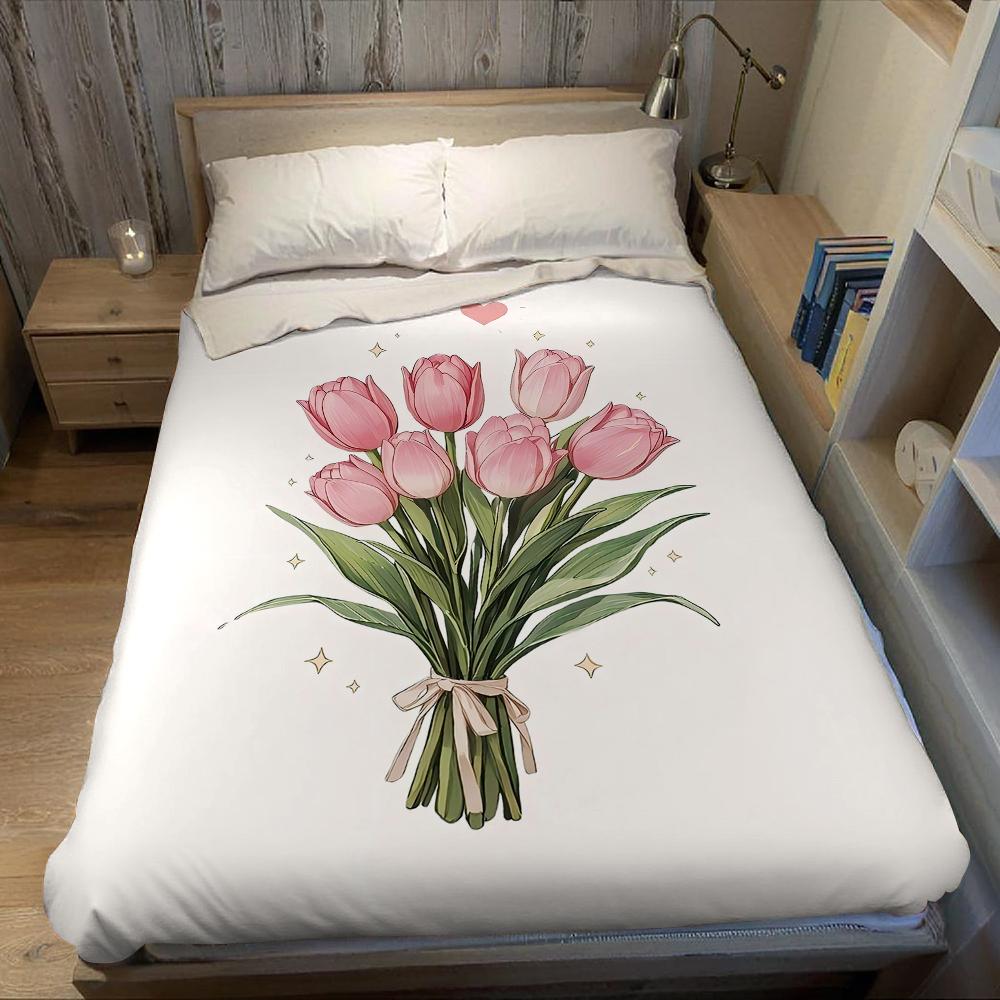 Blush Tulp Boeket Flanellen Deken Warm Zacht Halloween Kerst Bank Warm Gezellig Decoratief Decor Cadeau voor Elk Seizoen