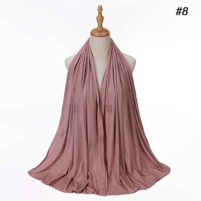 Muslim Crinkle Ribbed Jersey Rhinestone Hijab Plain Scarf Crepe Hijab Soft Islamic Shawls Wraps Headband Voile Femme Musulman