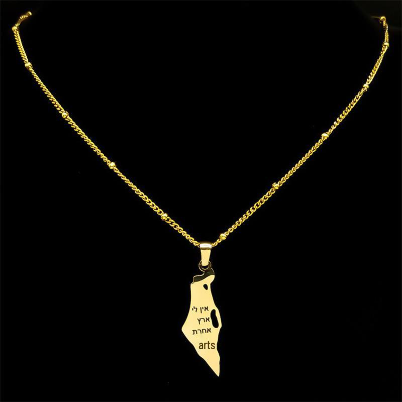 Collar con colgante de mapa de acero inoxidable: Diseño Europeo/Americano con Israel y Palestina