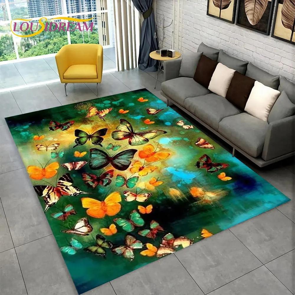 Dream Butterfly Flower Area Rug Large,Carpet Rug for Home Living Room Bedroom Sofa Doormat Decor,Kid Play Non-slip Floor Mats