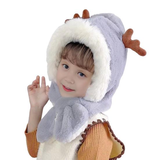 Children Hat With Scarf Design Antler Decoration Thickened Warm Plush Winter Hat