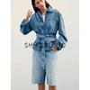 Spring New Women clothes French style Strap Decoration Long sleeve With Belt Lapel Denim Jacket 8197072