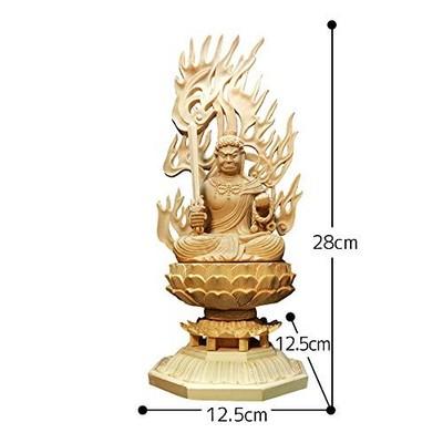 Wooden Buddhist Statue Fudo Myoo Cypress Wood Gift Box