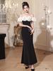 Elegant Black Evening Dress Annual Chorus Performance Host Dress Bridal Wedding Toast Dress Slim Slim Dress