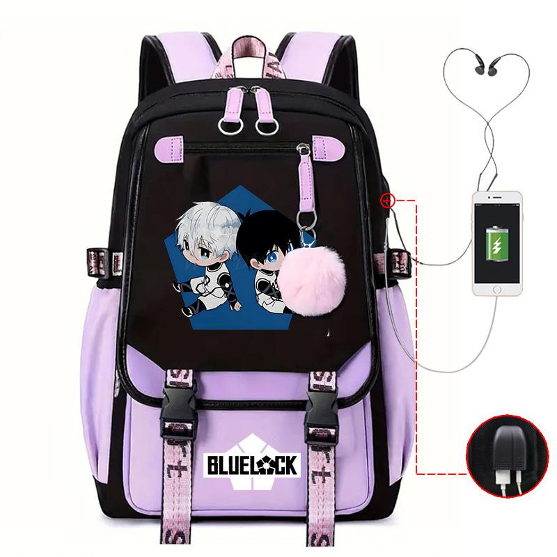 Blaues Gefängnis Anime Schultasche College Stil Große Kapazität Mittelschüler USB Rucksack