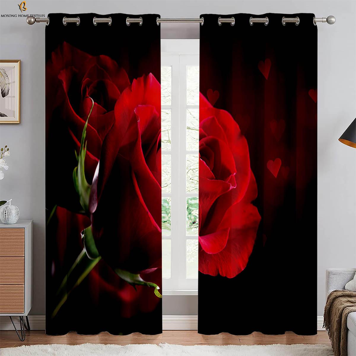 

Floral Butterfly Print Curtains Retro Red Rose Pattern Suitable Bedroom Living Room Kitchen Decorative Curtain Polyester Ideal For Sitting W100*H130(CM)-Grommet top&2PCS