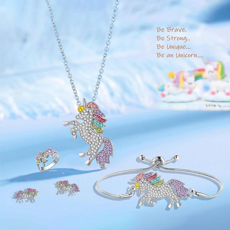 Unicorn Necklace Bracelet Earrings Ring Set Accessory Set