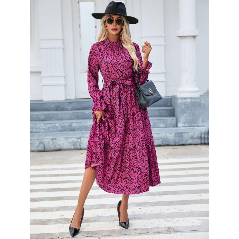 

Модный стиль Осень и Зима Мода Amazon Трансграничная Внешняя Торговля Новое поступление Женское Платье с воротником-стойкой и длинными рукавами Силуэтное Модное Rose Red S