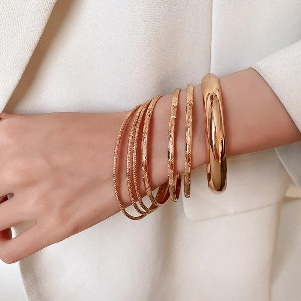 6Pcs/7Pcs Metal Star Pentagram Wide Open Bangle Set Gold Silver Exaggerated Bracelet Girls