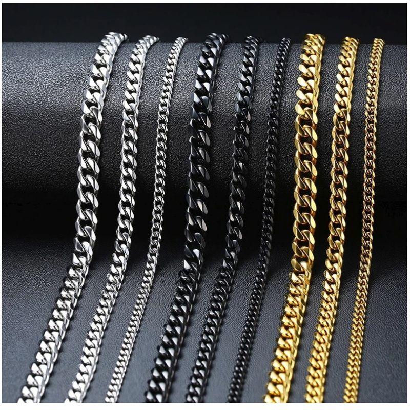 

Gold Silver Black Stainless Steel Six-Sided Grinding Necklace Men s Fashion Trendy Domineering Cuban Link Chain Hip Hop Titanium Steel Necklace 5mm Wide Steel Color, 45cm Long Stainless Steel