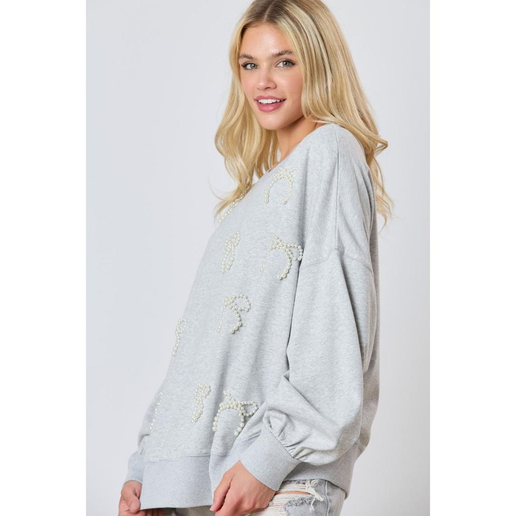 Autumn and Winter New Women's Clothing Pearl Bow Decorative Long-sleeved Top Casual Sweater