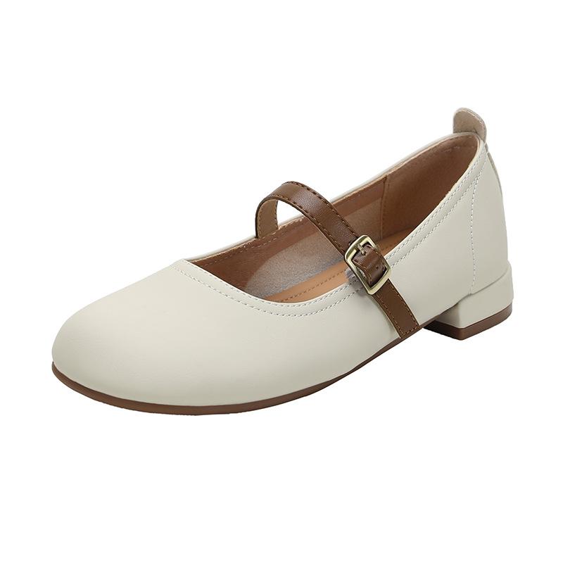Mary Jane Shoes Women's Shallow Mouth Soft Leather Low Heel Single Shoes Cross Design Mary Jane Shoes