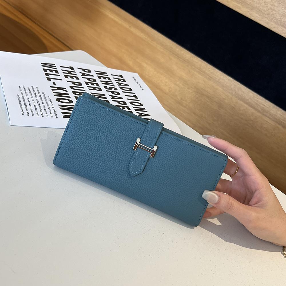 Long Genuine Leather Wallet First Layer Of Cowhide Women Wallets Clutch Bags Branded Style H Hasp Billfold High Capacity Phone Purse Without Logo