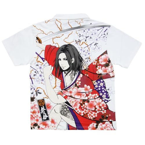 

Battou Musume Men s Short Sleeve Polo Shirt with Japanese Pattern (Size M, White) 222012