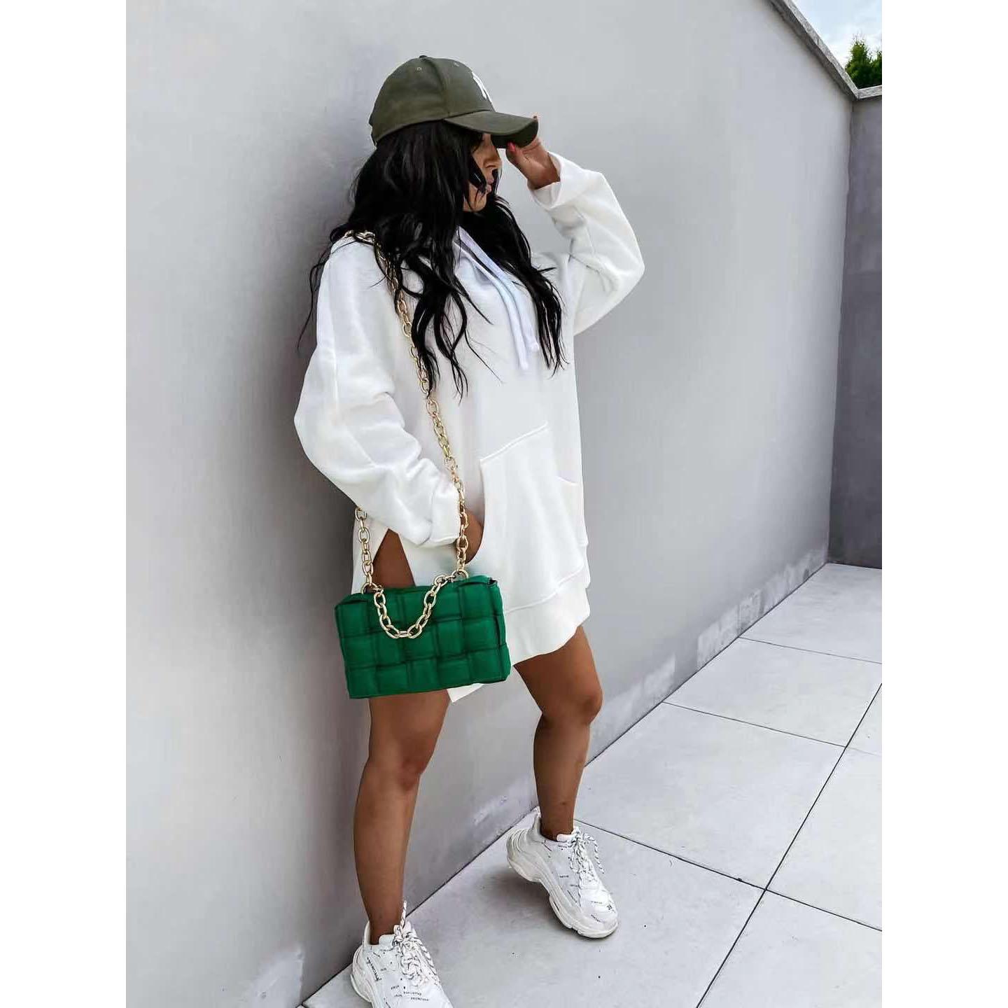 Осень Зима Женская Толстовка с Длинным Рукавом Однотонная с Карманом Повседневная Удобная из Полиэфирного Волокна Уличный Стиль Одежда XXXL белый 2298₽