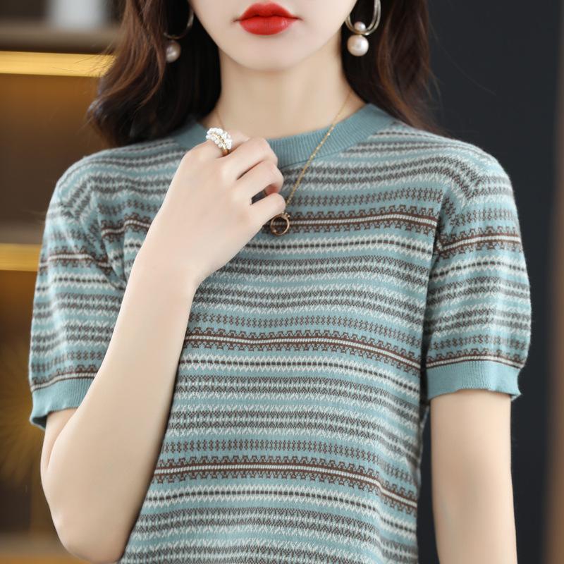 

Футболка с коротким рукавом, в полоску, с круглым вырезом, летняя, новая, свободная, модная, универсальная и тонкая, базовая, топ с коротким рукавом XXL