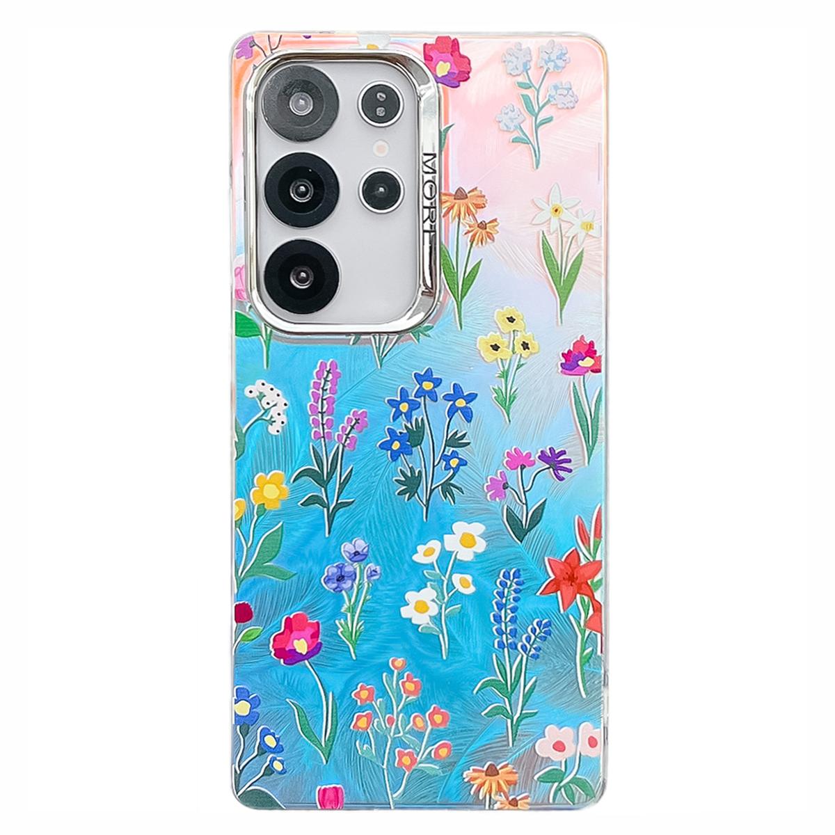 

For Samsung Galaxy S25 Ultra Case Floral Pattern Electroplating Laser Texture TPU+PC Phone Back Cover AF4