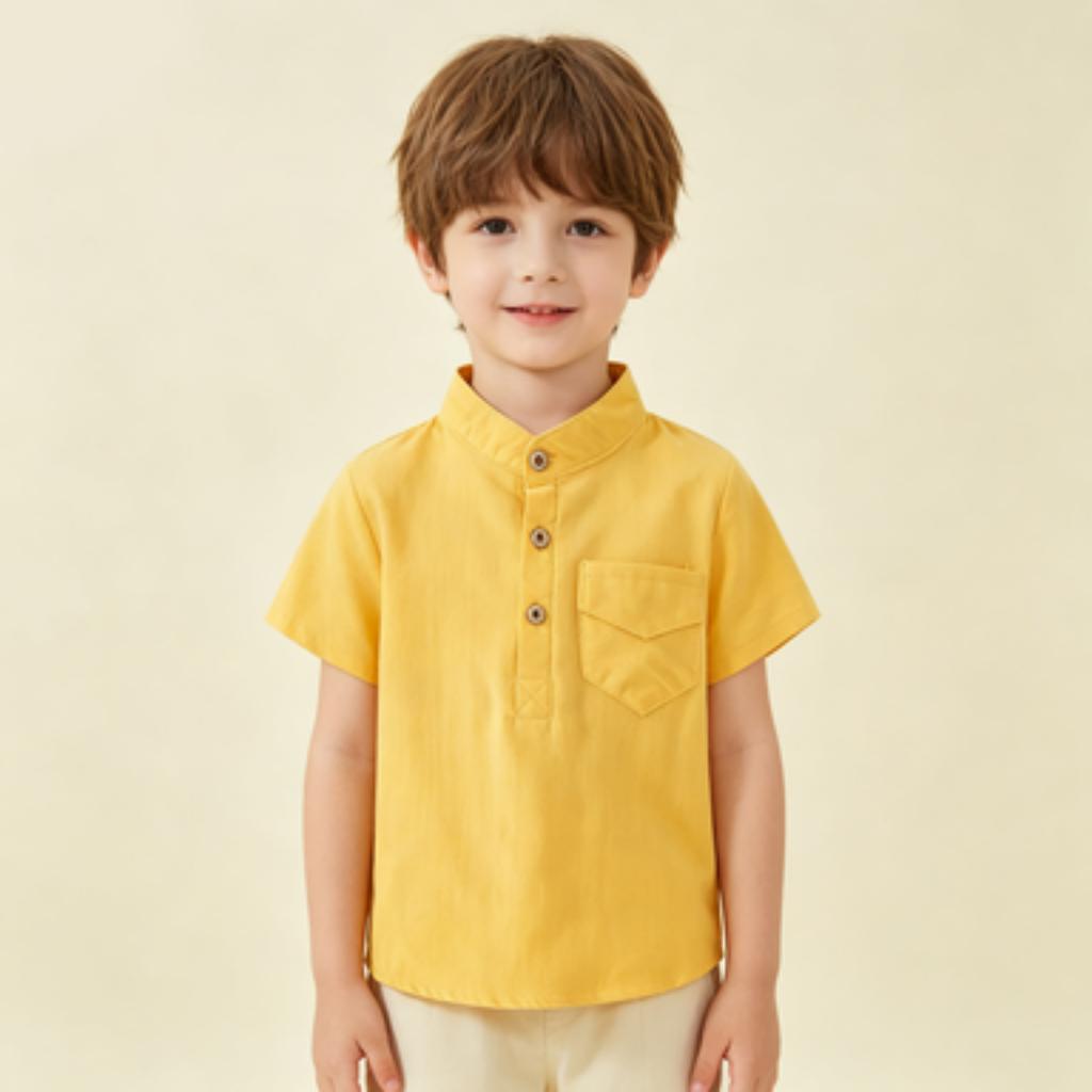 Men's Short Sleeve Cotton Shirt Mandarin Collar Casual Soft Wicking Breathable for Everyday Wear