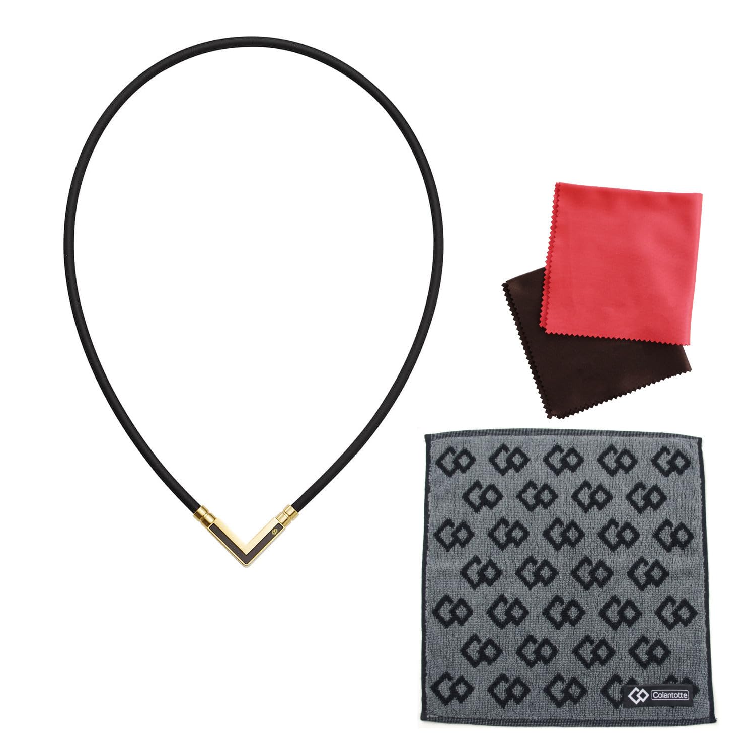 

Комплект Colantotte TAO ожерелье VEGA NEXT с полотенцем для рук, натуральный черный и классический золотой размер LL, ABARK52LL, 3 предмета