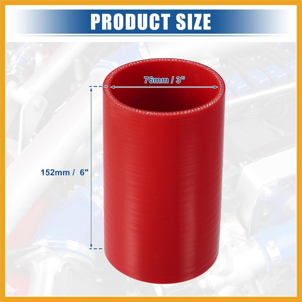 3" ID 6" Length 4-Ply Reinforced High Temp Straight Coupler Silicone Reducer Hose Red for Car Intercooler Intake Piping Replacement