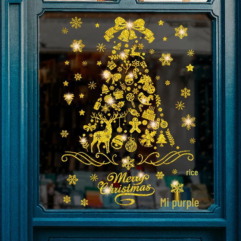 Glittery Gold & Silver Christmas Tree and Snowflake Window Clings