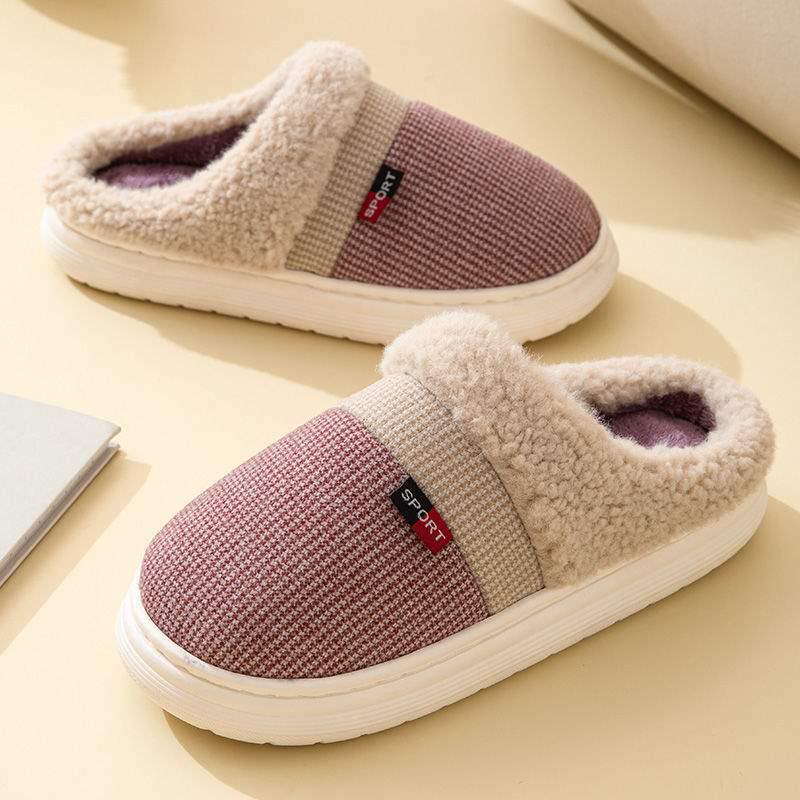 Pantoufles en coton peluche pour hommes et femmes - Hiver, Antidérapantes, Semelle épaisse, Fourrées, Chaussures d'intérieur chaudes