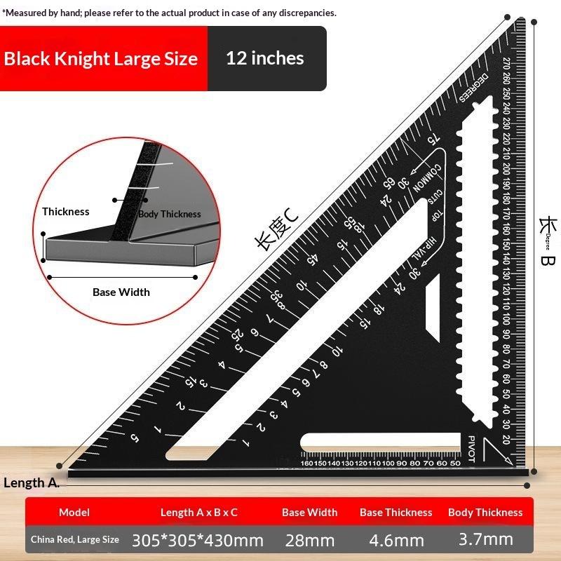 7/12 Inch Red Black Aluminum Precision Triangle Ruler Metric Woodworking Square For Carpenter Engineer And Home Decoration