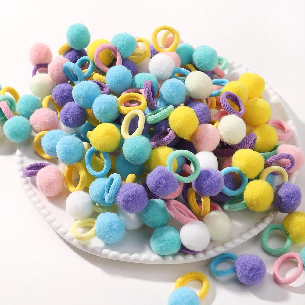 10/20pcs Sweet Colorful Elastic Hair Bands Plush Ball Rubber Band for Baby Girls Scrunchie Hair Ties Clip Kids Hair Accessories