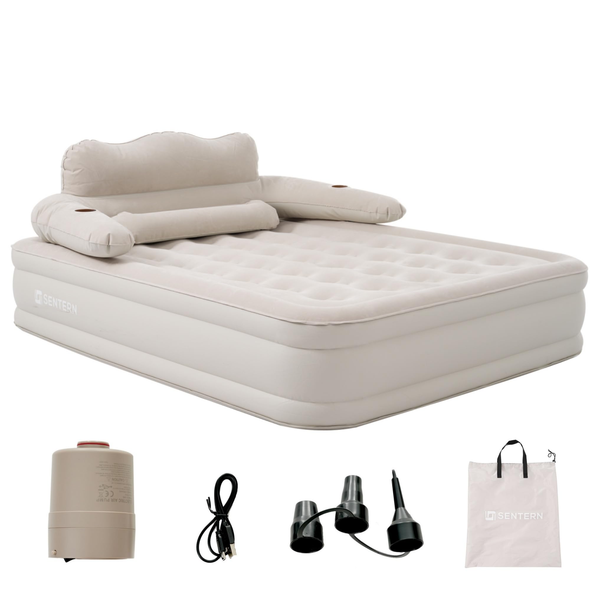 OSJ Air Bed, Electric, Wide Double, with Electric Pump, Camping, 150cm Width x 196cm Length x 47cm Thickness, with Storage Bag, Gray серый