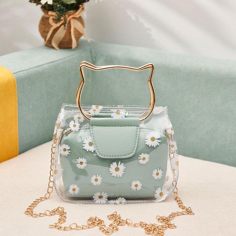 Little Chrysanthemum Printed Transparent Jelly Bag New Temperament Sweet and Cute Girl Small Bag Lady Bag