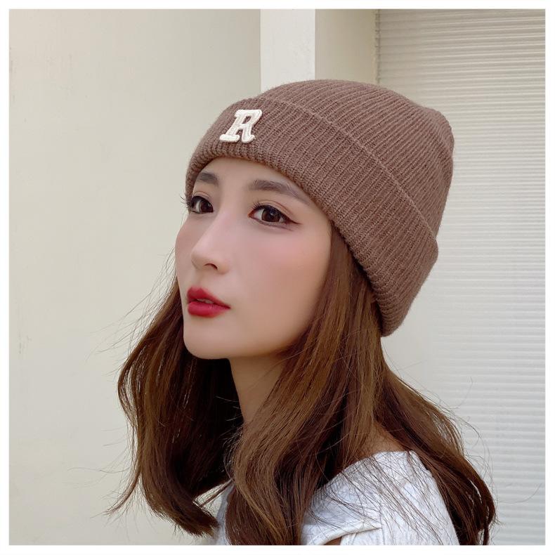 Winter Knitted Hat for Women Warm Pullover Hat P Shaped Bag Head Trendy Face Small Korean Version Wool Hat Men