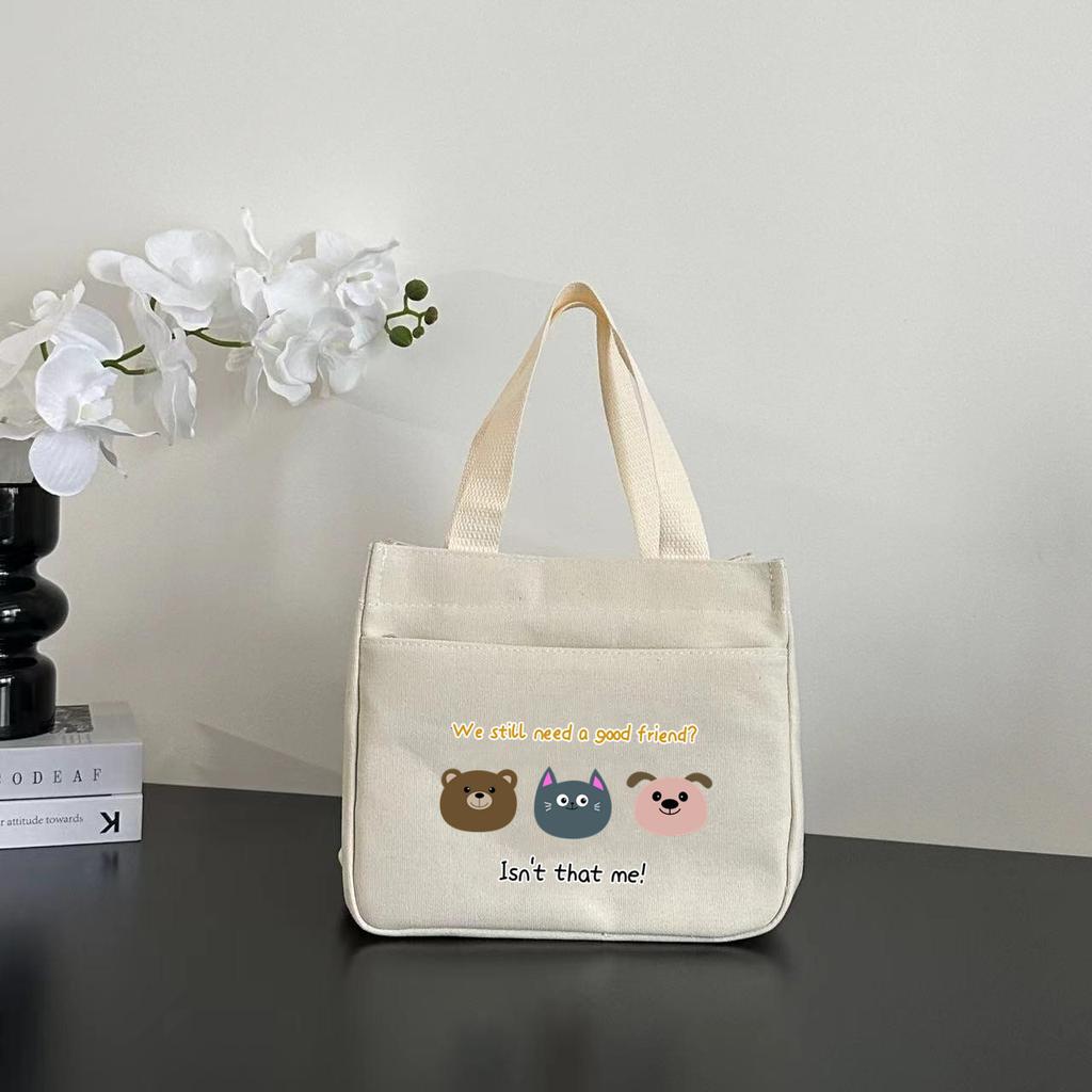 New canvas tote bag dirt-resistant large-capacity simple office worker student versatile lunch box mommy thermal insulation bento bag