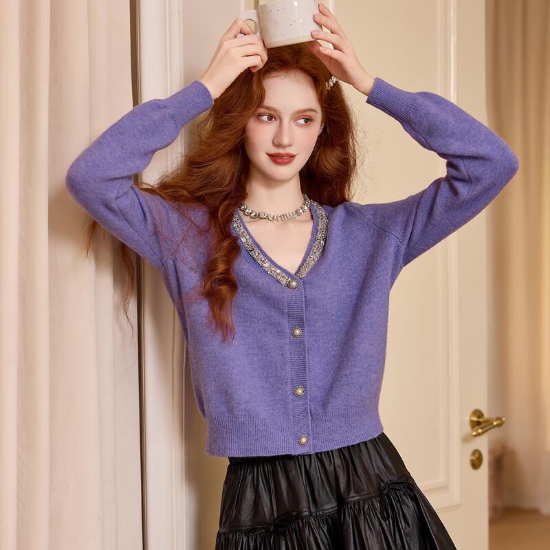 Bailu French Elegant Sequin V-Neck Knit Cardigan S