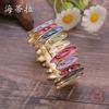 New Irregular Color Dripping Flower Splicing Elastic Alloy Bracelet, Petal Bracelet