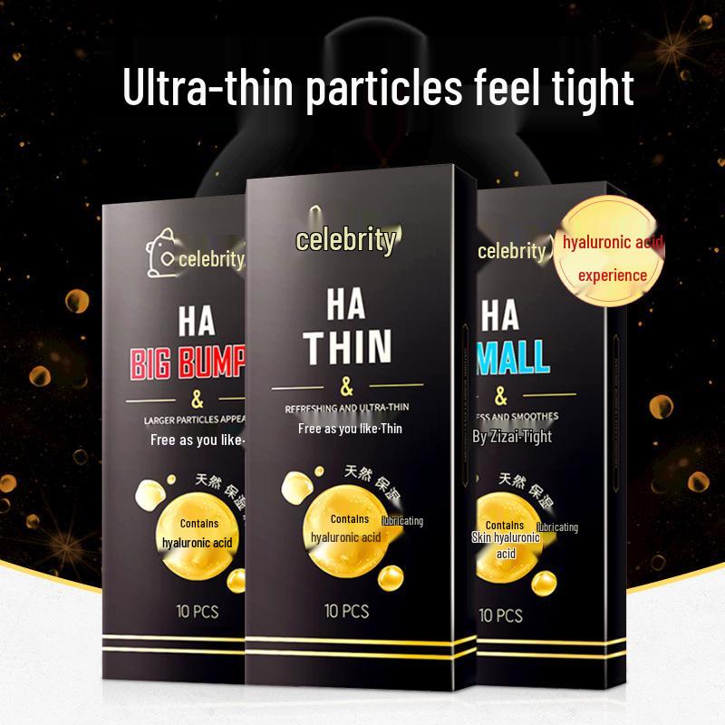 Celebrity Ultra-Thin G-Spot Condoms, Ice & Fire Combo, Small Size, Large Particles, Black