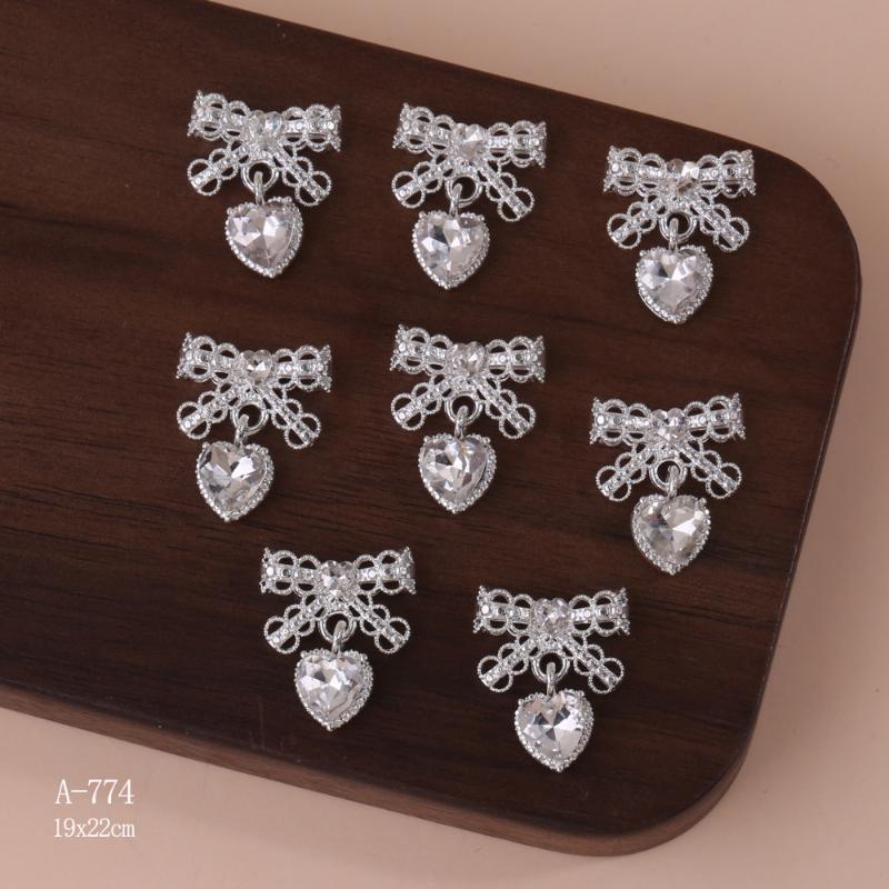 Nail Art Pendant Charms 10Pcs Bow Love Heart Tassel Style Shiny Gems for Home Salon Manicure Decor