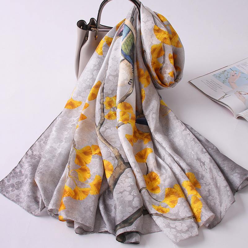 100% Pure Silk Scarf Women Hangzhou Silk Echarpe Shawls Wraps Ladies Foulard Femme Hollow Out Jacquard Natural Silk Scarves Long