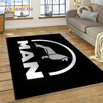 Teppich mit 3D-Druck mit Mann-LKW-Logo für Wohnzimmer, Schlafzimmer, Heimdekoration, Bodenmatte, rutschfeste Dekoration für Sofa, Fußmatte, Geschenk für Kinder