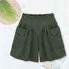 Women Shorts Elastic High Waist Wide Leg Casual Short Pants with Pockets Solid Color Loose Fit Casual