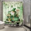 St. Patrick'S Day Shower Curtain - Leprechaun, Green Hat & Shamrocks, Floating Clovers & Harp, Water-Resistant Polyester