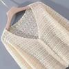 Women V Neck Hollow Diamond Crochet Knit Cardigan Single Breasted Thin Short Knitted Sun Protection Outerwear