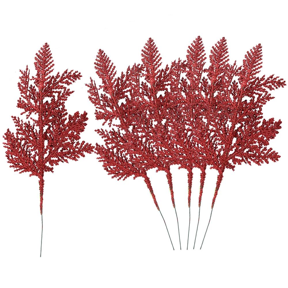 10/5Pcs Christmas Glitter Artificial Pine Needles Xmas Tree Flowers Branches DIY Garland Ornaments Navidad Party Home Decoration