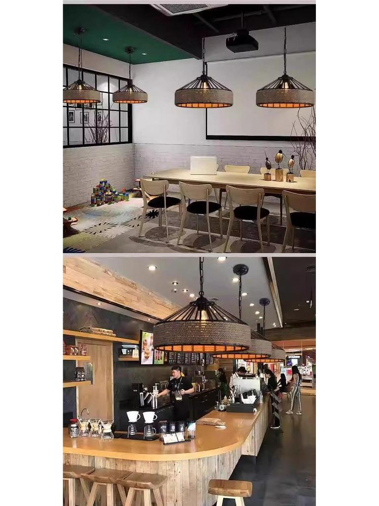 Retro Wrought Iron Pendant Light – Hemp Rope Design for Clothing Stores, Cafes, Restaurants, and Bars