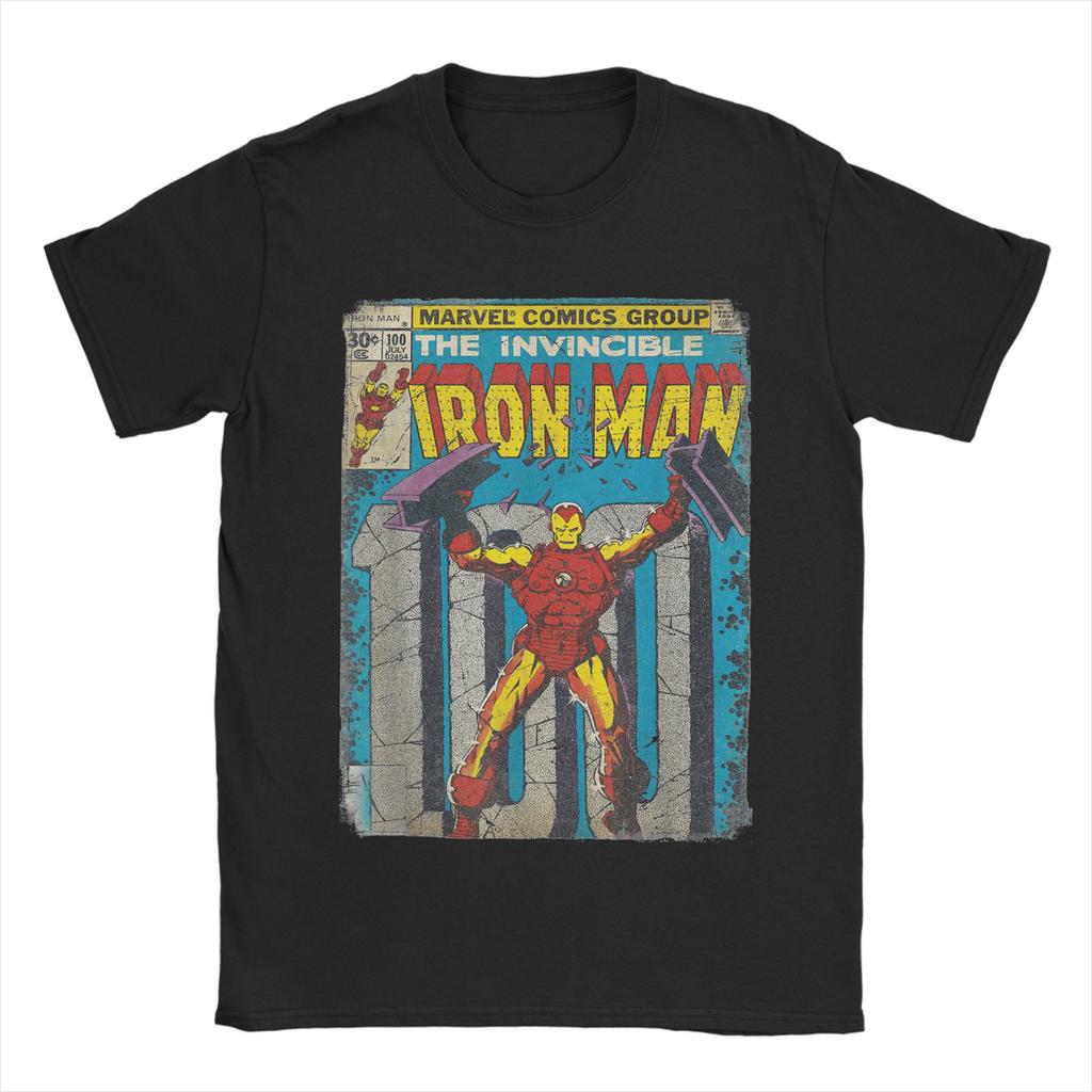 Iron Man Classic Retro Comic Cover Graphic T Shirt Men Cotton Creative T-Shirt O Neck Tee Shirt Short Sleeve Clothing