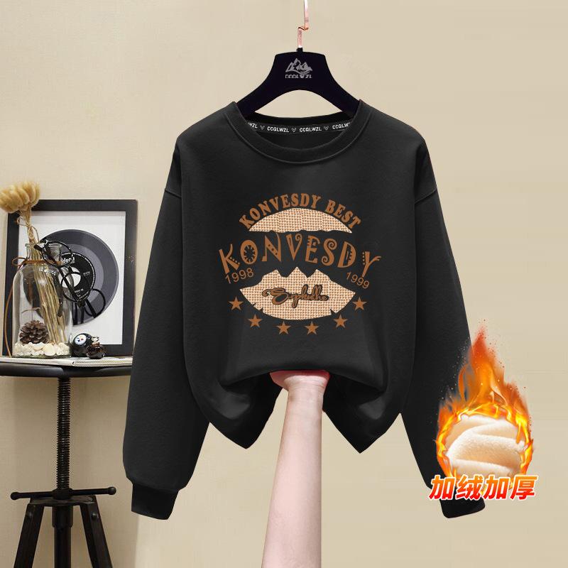 2025 pure cotton sweater women's spring and autumn models round neck loose and thin winter velvet thickened long sleeves student ins