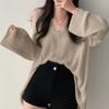 Chic Loose V-neck Off Shoulder Casual Knitted Pullovers Women Summer Thin Long Sleeve Knitwear Women Solid Elegant Fashion Sweater Woman Clothes 26587
