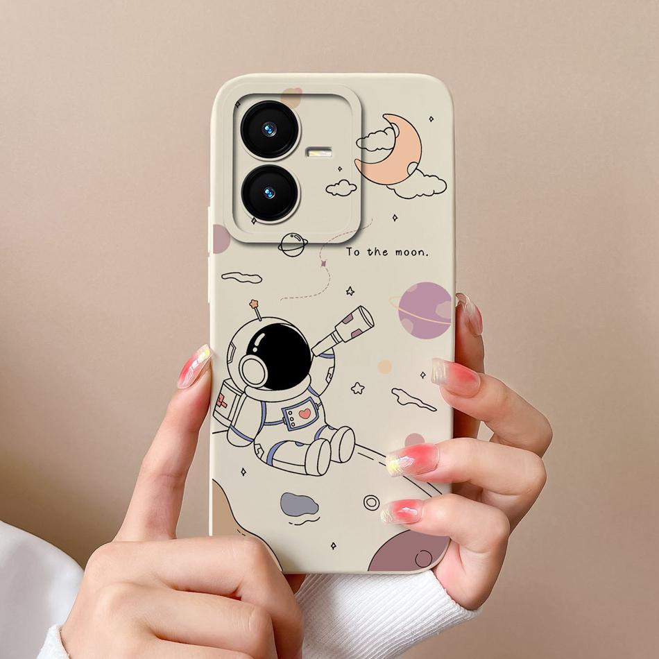 Cases For Vivo Y22 Y22S Flower Liquid Silicone Camera Lens Protection Phone Back Cover For VivoY22 Vivo Y 22 Y22 S Coque Bumper
